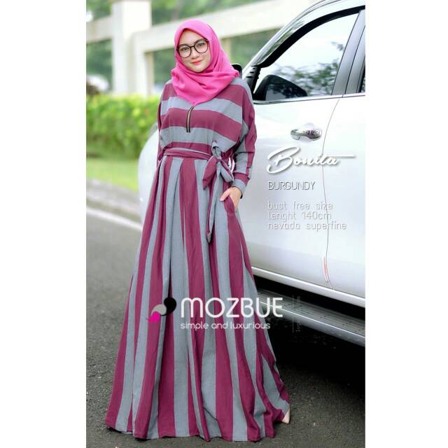Gamis Kaos Nevada Garis Garis BONITA DRESS ori Mozbue
