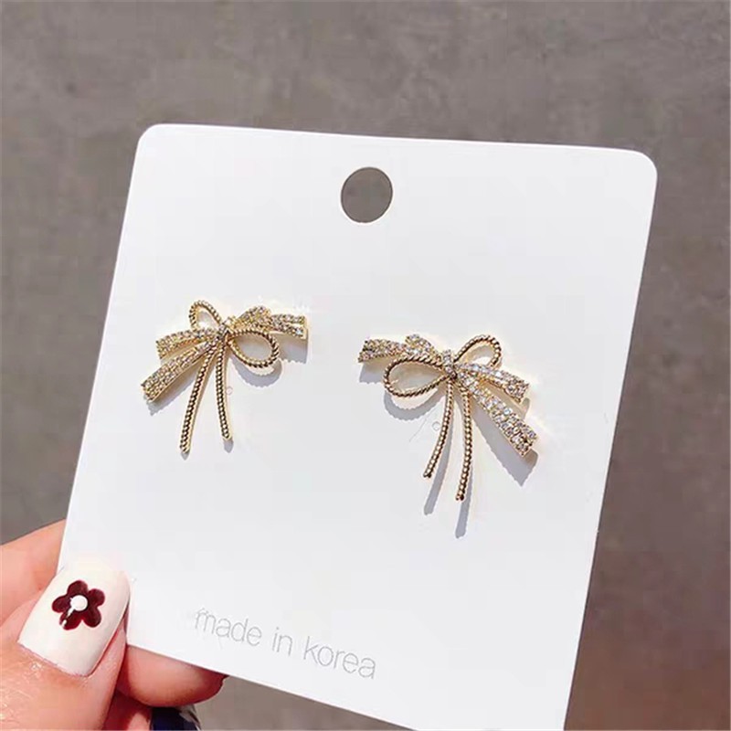 Anting Tusuk Gantung Sterling Silver 925 Desain Pita Hias Zircon Gaya Korea Untuk Wanita