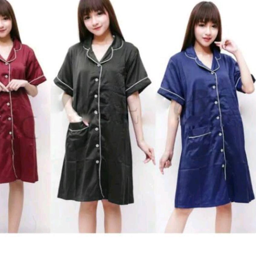 OWJ DASTER WANITA BAJU TIDUR SATIN SLEEPWEAR SILKY SUTERA HALUS HITAM PUTIH WANITA MAROON 