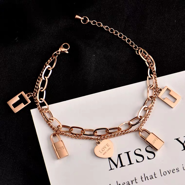 Gelang Rantai Bahan Titanium Steel Lapis Rose Gold 18k