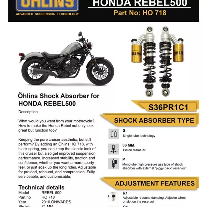 Shock Ohlins Honda Rebel HO 718