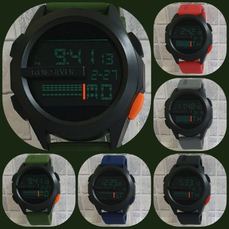 Jam Tangan Digital Pria QUICKSILVER QS7007GRN LED Light Warna Hijau Original Water Resistant