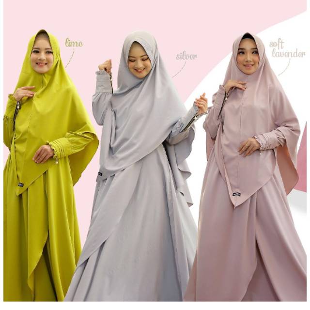 Baju Syari Dienna set gamis Khilya size L soft lavender