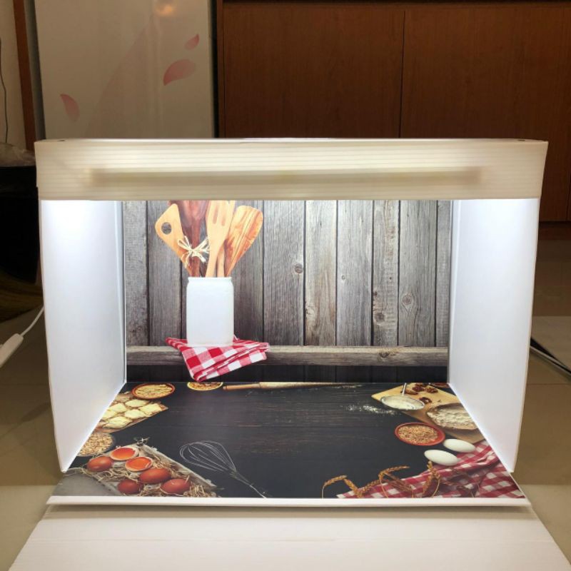 

Mini Studio Box Foto Uk. A3 ( 31 x 30 x 24 cm ) Sudah Termasuk Motif