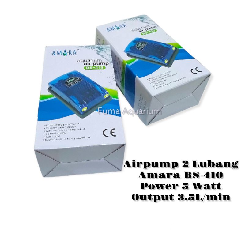 AMARA BS-410 Pompa aerator Airpump Gelembung Udara Oksigen Aquarium Aquascape 2 lubang