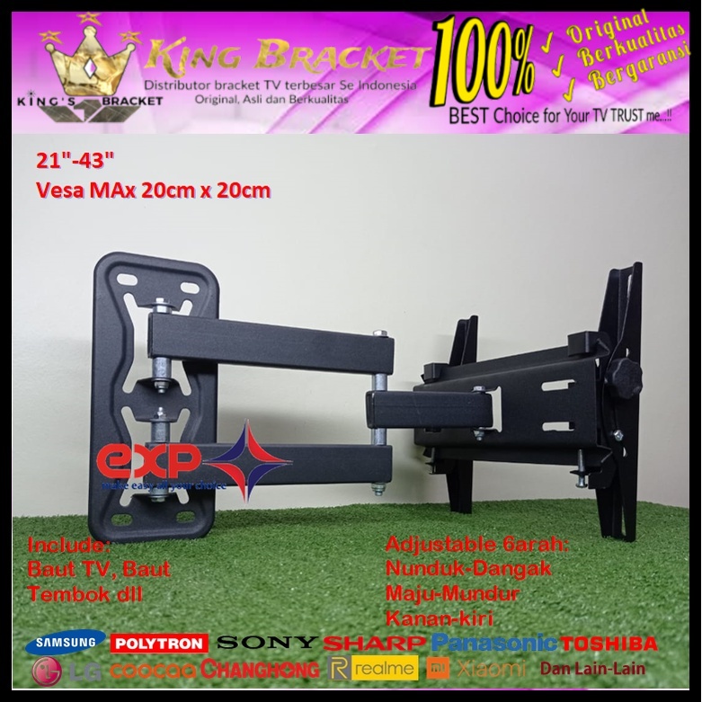 Bracket TV COOCAA 14 s/d 43 inch 6 ARAH FULL BESI SUPER KOKOH GARANSI 100% ORI