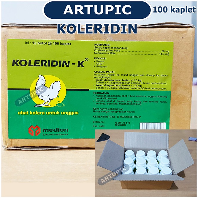 Koleridin Kaplet Koleridin-K 100 Obat CRD sakit mencret hijau putih Ayam Unggas Burung Diare Kolera