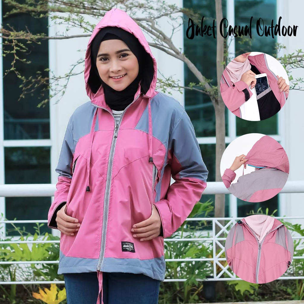 Justrue Jaket Gunung Wanita Waterproof Jaket Hiking Touring Adventure Kuning