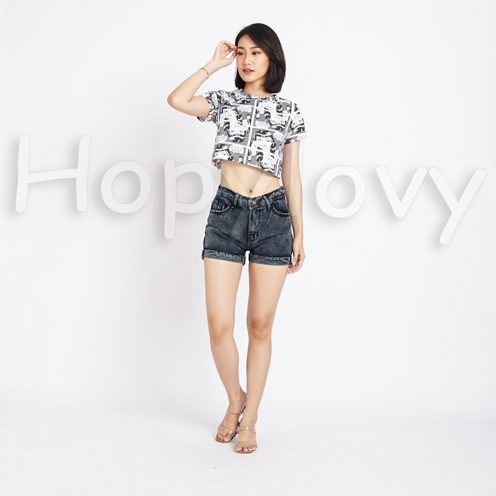 HOPYLOVY Celana Pendek Jeans Wanita Hotpants Spring Lipat Korea Hot Pants Snow