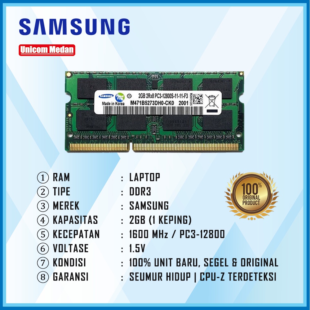 RAM LAPTOP SAMSUNG DDR3 2GB 1600MHZ PC3-12800