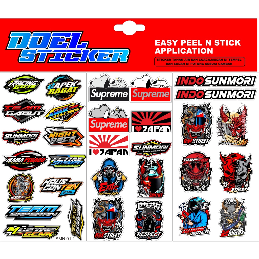 STICKER SUNMORI - Sticker Pack Sunmori 1 Set Isi Banyak Stiker Sunmori Rider One Street Respect SUNMORI NEW DOEL-1