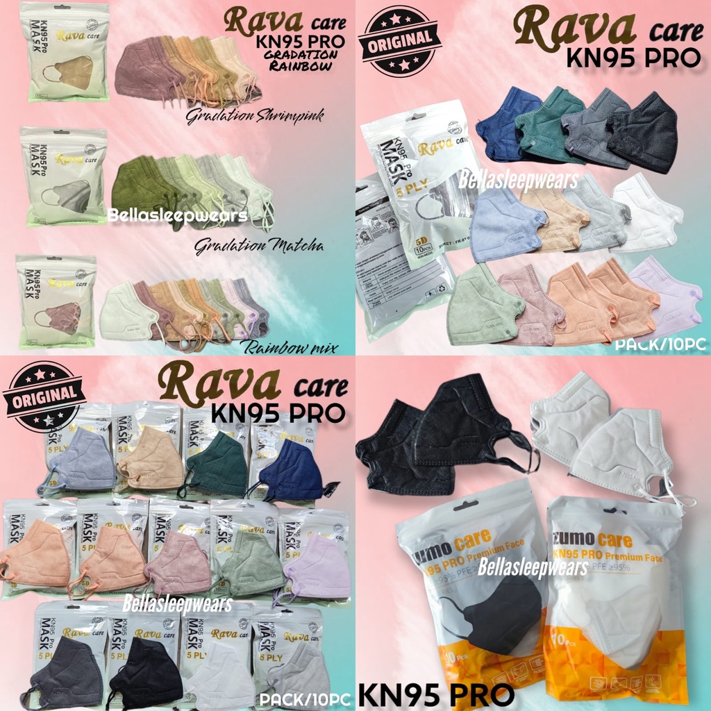 KN95 PRO MURAH ISI 10 PC - MASKER 5PLY KN95 PRO RAVA ZUMO ITC HITAM PUTIH - BLACK WHITE - GRADATION / GRADASI - RAINBOW MIX