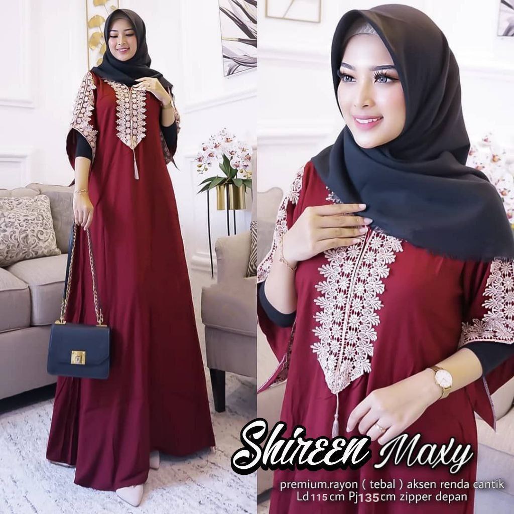 Shiren Dress Wanita Arabian Renda Rayon Premium Daster Arab Lengan Pendek Baju Wanita Kekinian LD 110 cm