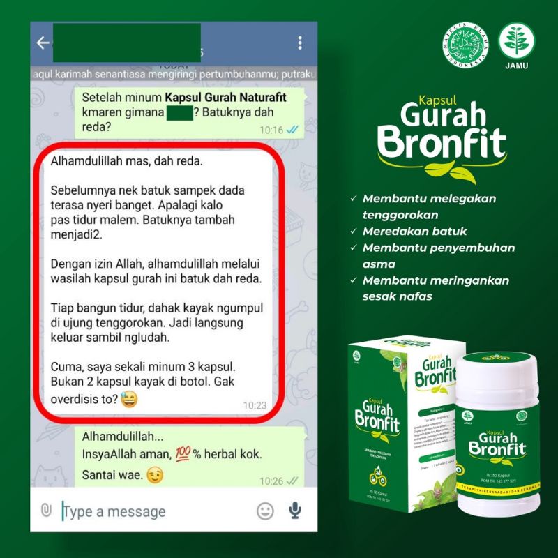 kapsul gurah naturafit bronfit BPOM oba herbal pernafasan batuk flu asma