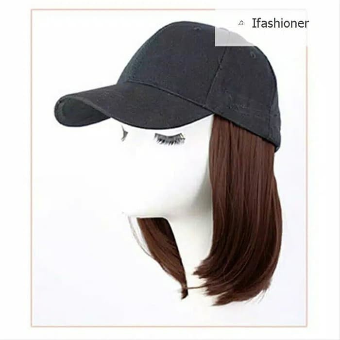 Topi baseball wig pendek 25-30cm rambut estension palsu ACC