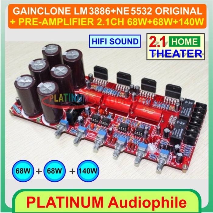 LM3886 AMPLIFIER GAINCLONE 2X68W+140W ORIGINAL LM3886TF + NE5532 2.1CH