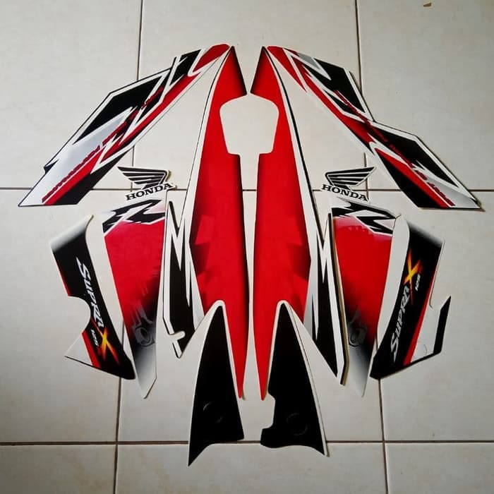 Striping sticker motor Supra X 125 2008 putih-merah