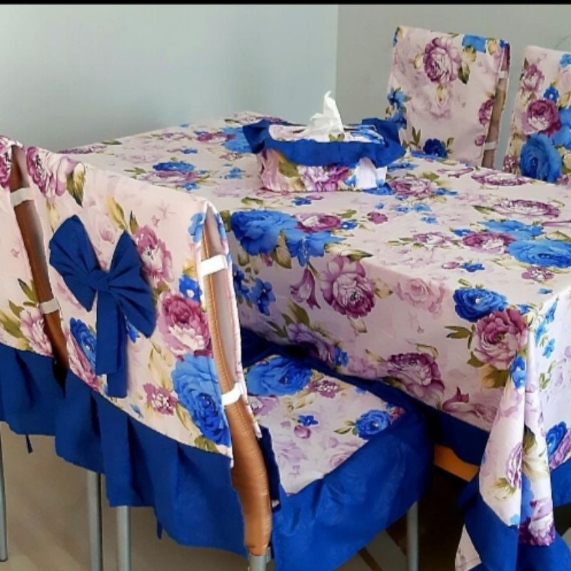 Set sarung kursi dan taplak meja makan 4 kursi