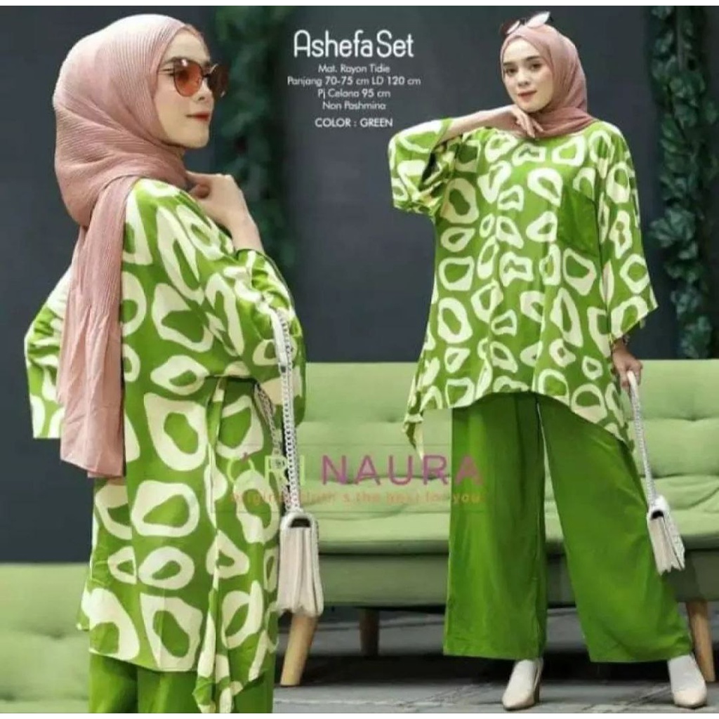 Daster Arab Ashefa One Set Batwing Waka Waka Jumbo Setelan Celana Kulot Big Size Fashion Batik