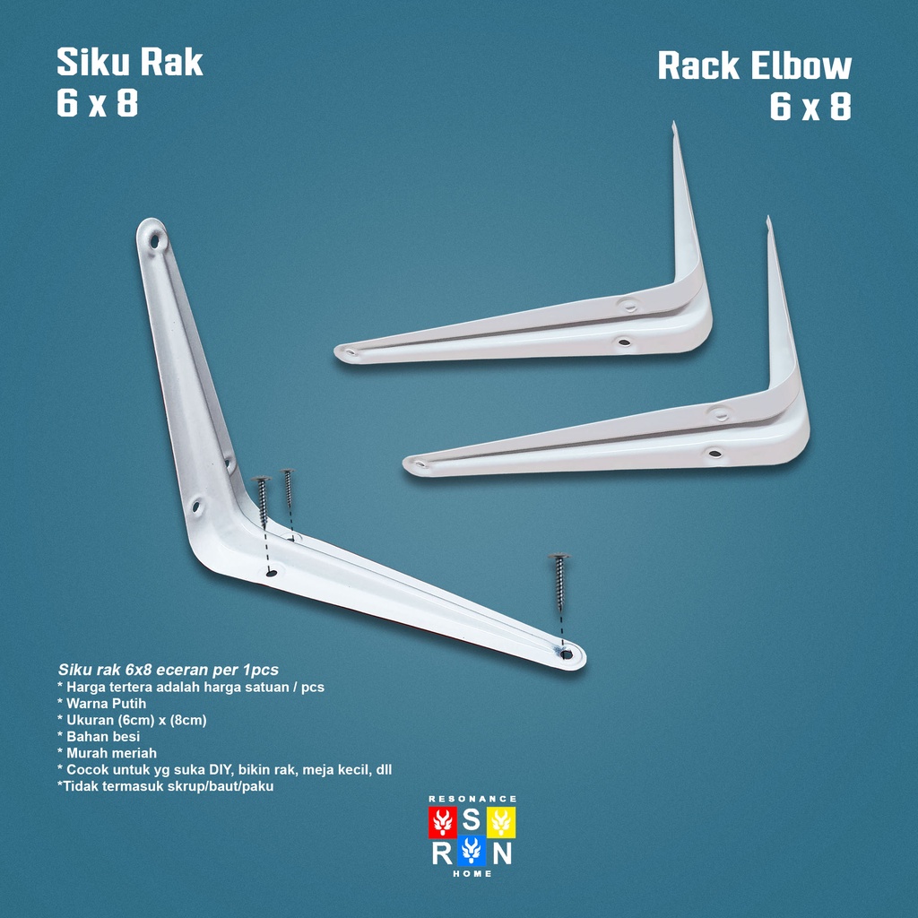 Siku Rak Besi L Putih Uk. 6x8 Inch l Shelf Bracket l Penyangga Ambalan Resonance Home