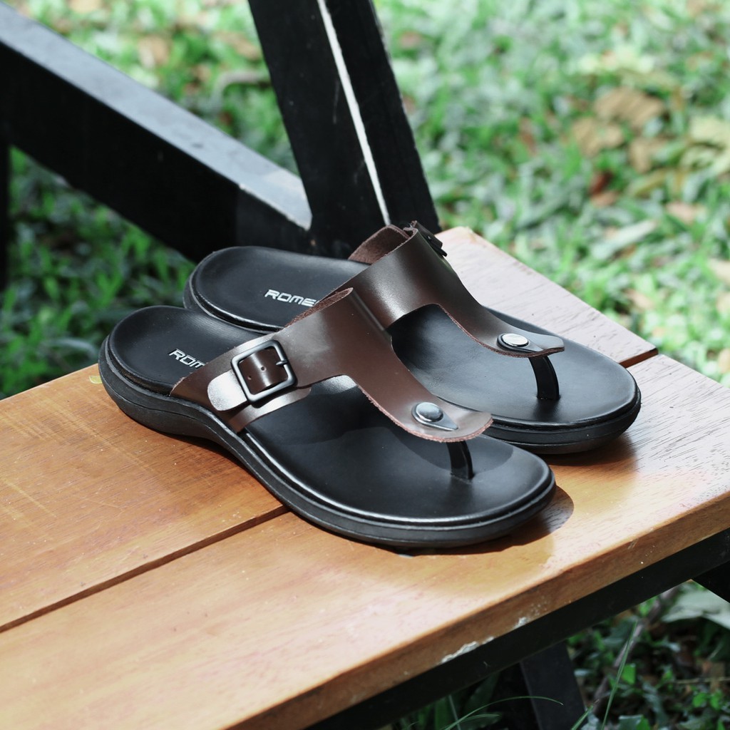 Sandal Pria Romenaco R002 Black Brown Upper Kulit Sapi Kolektif Asli