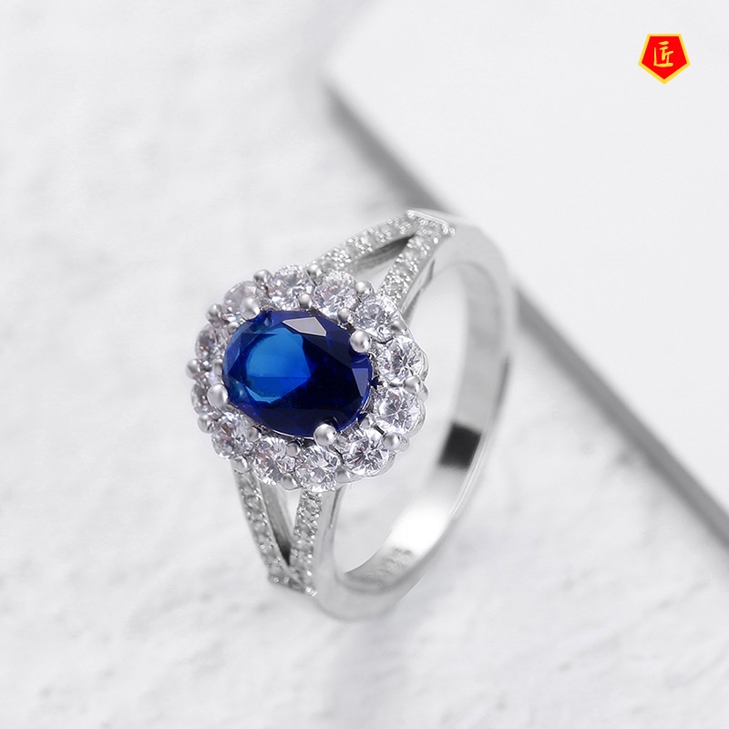 [Ready Stock]Luxury Inlaid Sapphire Fully-Inlaid Ring