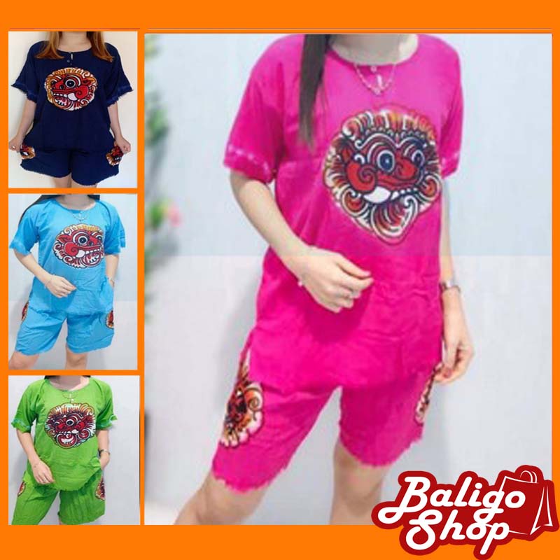Setelan baju barong lukis premium celana pendek motif barong lukis dewasa bahan tebal baligoshop