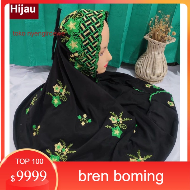 Promo Mukena Dewasa Polino Bordir Motif Kain Dasar Hitam Bunga Tabur Hoya Mempesona | Mukena Terusan