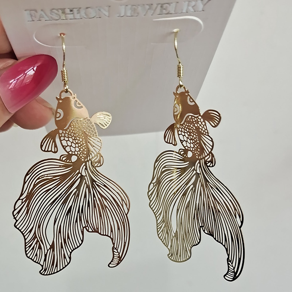 Hu Hu Hu Hu Hu Alat Bantu Pasang Kacamata♡ 1 Pasang Anting Kait Desain Ikan Mas Bahan Alloy Gaya China Untuk Wanita