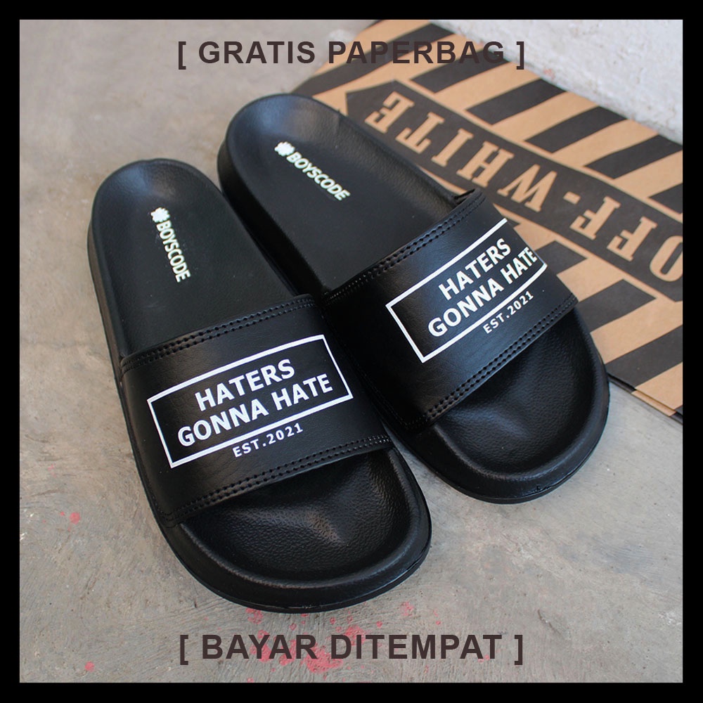 Sendal Selop Pria Distro Boyscode Haters Gonna Hate Original Fullblack / Sendal Slide Pria