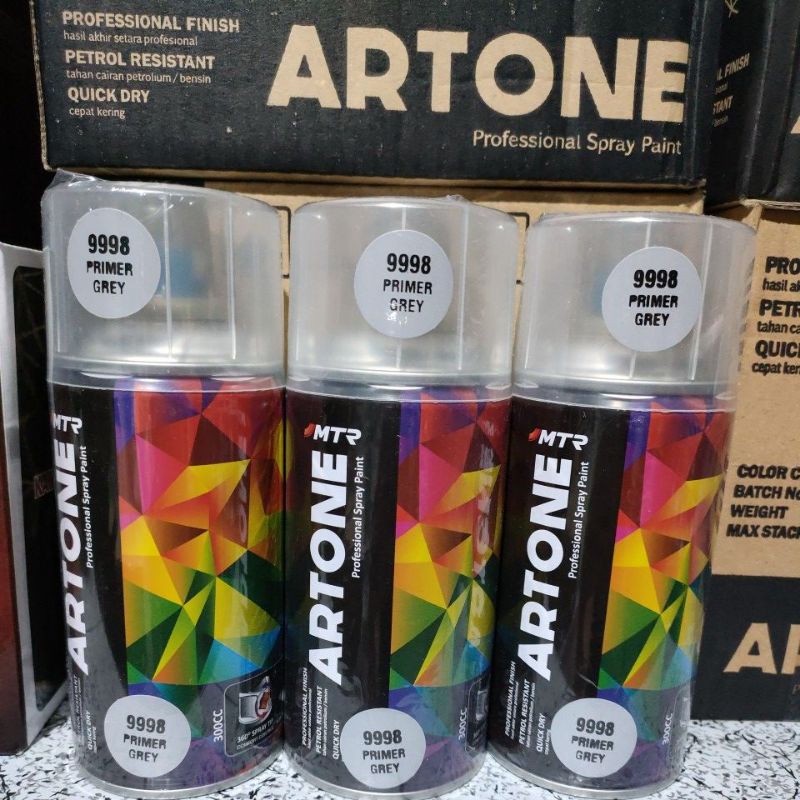 Pilok Pilox Cat Semprot MTR ARTONE Primer Grey 9998 Epoxy /Warna Dasar 300cc Ukuran Besar Tahan Bensin Semprotan Bisa diputar Miring dan Lurus ( Horizontal dan Vertical)