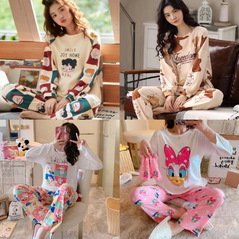 Baaju.id Set Piyama Wanita Import Baju Tidur Wanita Lengan Panjang Celana Panjang  Baju Tidur Joger KR1002