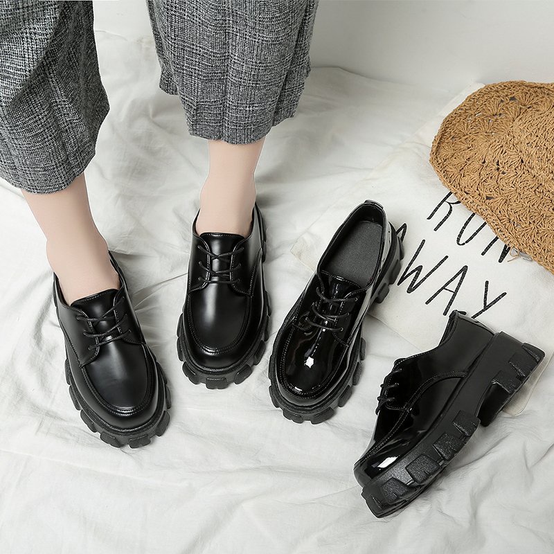 Sepatu Oxford Derby Hak Tinggi Wanita Flatform Ankle Boots Platform Shoes Heels Bot Import Kulit Hitam Black - Ukuran 35 36 37 38 39 40