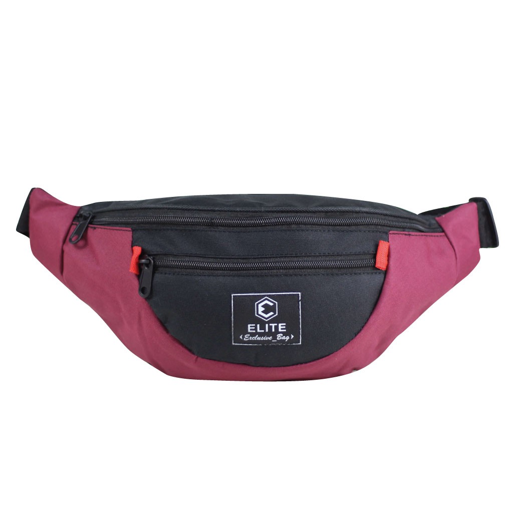 Waistbag Keren Tas Cowok Kekinian Warna Hitam List Maroon Berkualitas TERMURAH Selempang Cowok Bagus