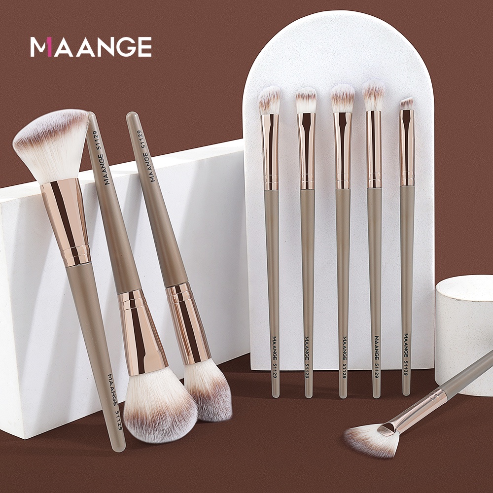 MAANGE 9PCS Kuas Rias Kuas Makeup Dengan Wadah Portabel 51129+0169