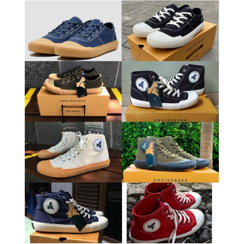 Sepatu Brodo vulcan hi high Low all  Black white white gum olive black red