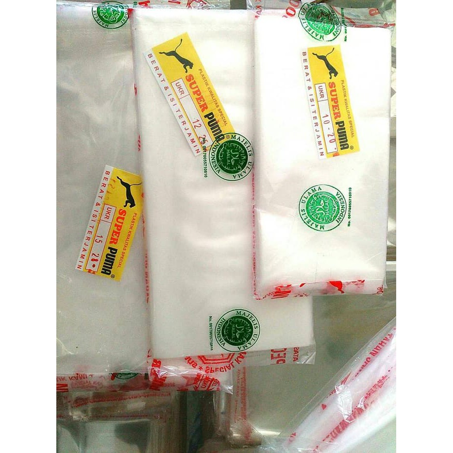 MURAH Plastik PE PUMA / PLASTIK ES / PLASTIK SANTAN Ukuran 10x18, 12x25, 15x28 dan 18x35