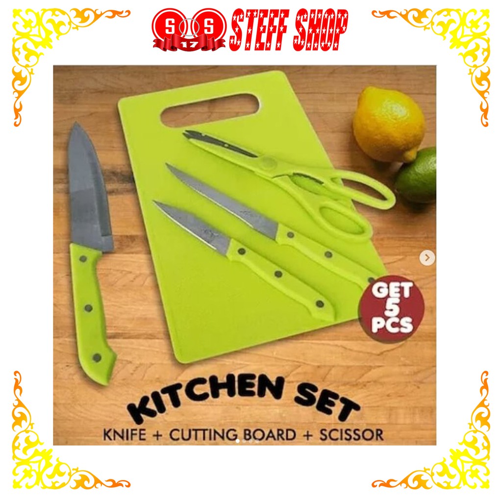 Harga Pabrik [free Bubble Wrap] Pisau Set Stainless Steel - Gunting + Talenan 5 In 1 - Anti Karat - Super Tajam \ VR09AMeuGZgOb9
