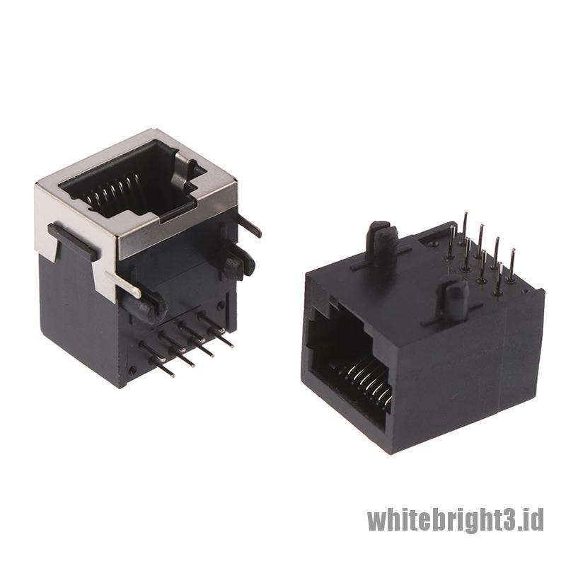 &lt; White3 &gt; 10PCS Konektor Jack Papan PCB Female Sudut Kanan 8 Pin RJ45 Bahan Metal