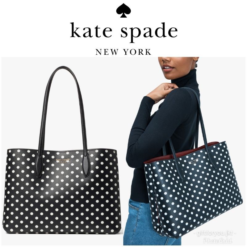 Kate Spade New York All Day Domino Dot Large Tote Bag Black Tas Wanita Perempuan Branded Original