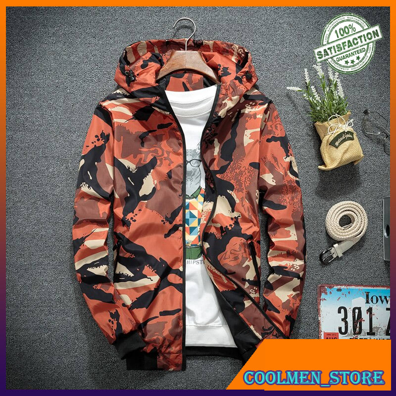 Jaket Parka Pria Original Import Windbreaker Jackets Men Casual Spring Hooded Camouflage Jacket