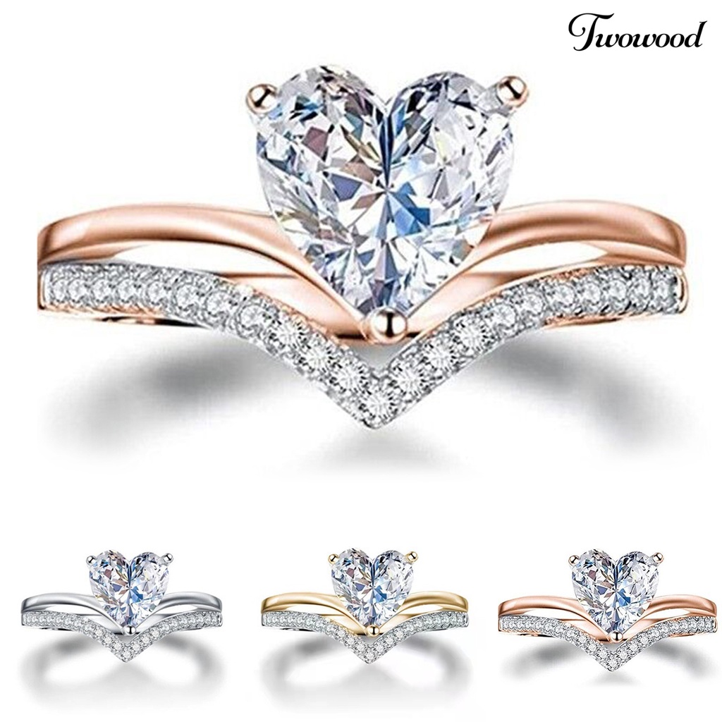 Twowood Hand Ring Exquisite Workmanship Wide Application Alloy Heart Shaped Finger Ring Wedding Accessories