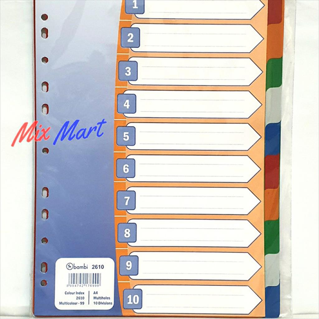 

Divider Bambi 2610 Plastik A4 10 tabs Multicolour / Pembatas Binder