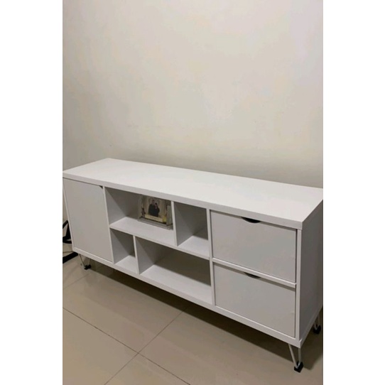 Meja Rak TV Modern Rak TV 55 inch Stand TV Aesthetic Kaki Besi