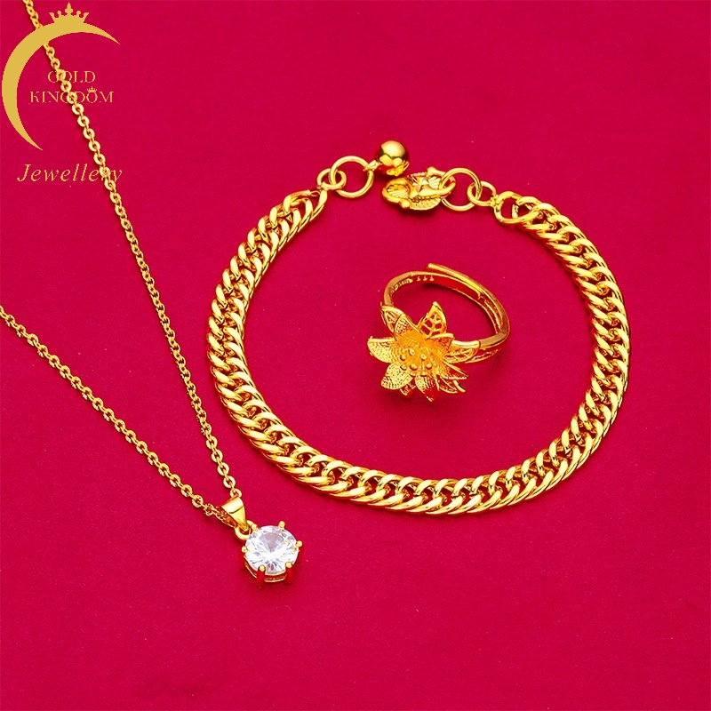 Kalung Gelang Cincin Lapis Emas Asli Kadar 375 Hias Berlian Putih Dapat Disesuaikan Untuk Wanita