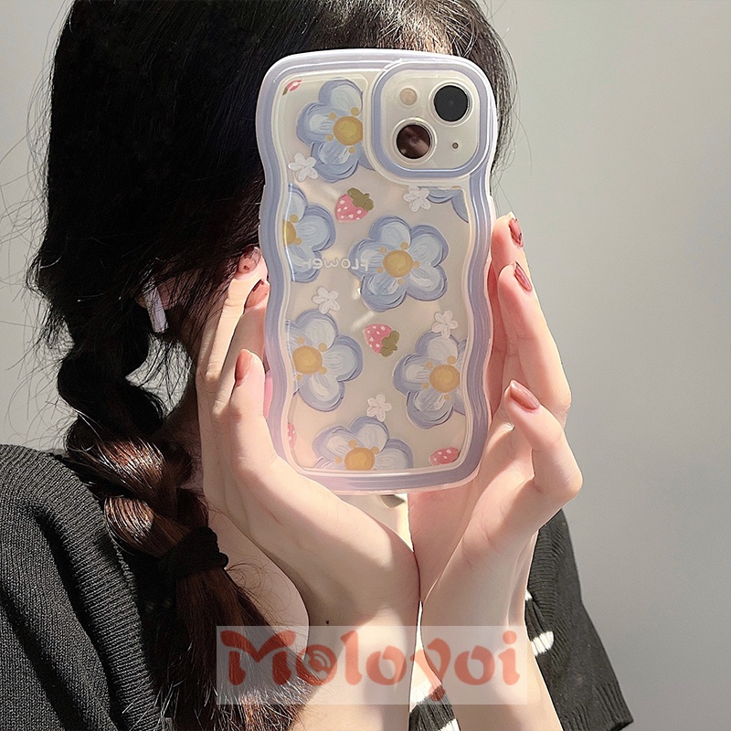 Soft Case Motif Bunga Strawberry Untuk iPhone 11 12 13 14 Pro MAX 6 6s 7 8 14 Plus XR X XS MAX SE 2020