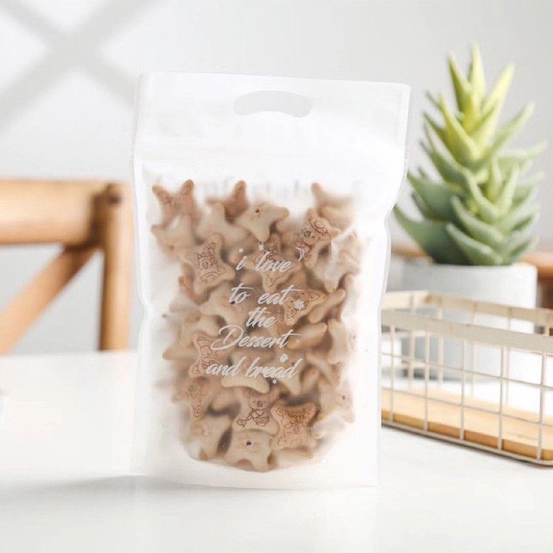 zipper bag motif | zipper standing pouch putih DELICIOUS 1 pcs