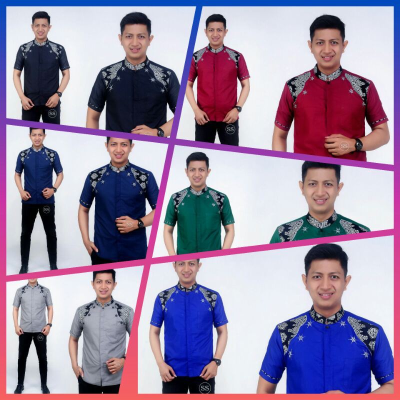 koko batik pria lengan pendek modern simple motif bintang