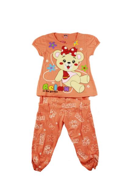 SETELAN FASHION ANAK PEREMPUAN DONUT RELAX BEAR 2-6 tahun (sr.A67) LENGAN PENDEK CELANA PANJANG