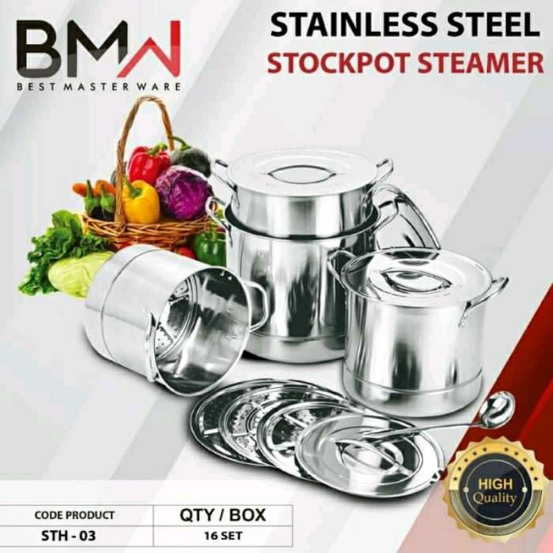BMW stockpot steamer Panci Kukus Dandang set 4 Stainless Stenlis